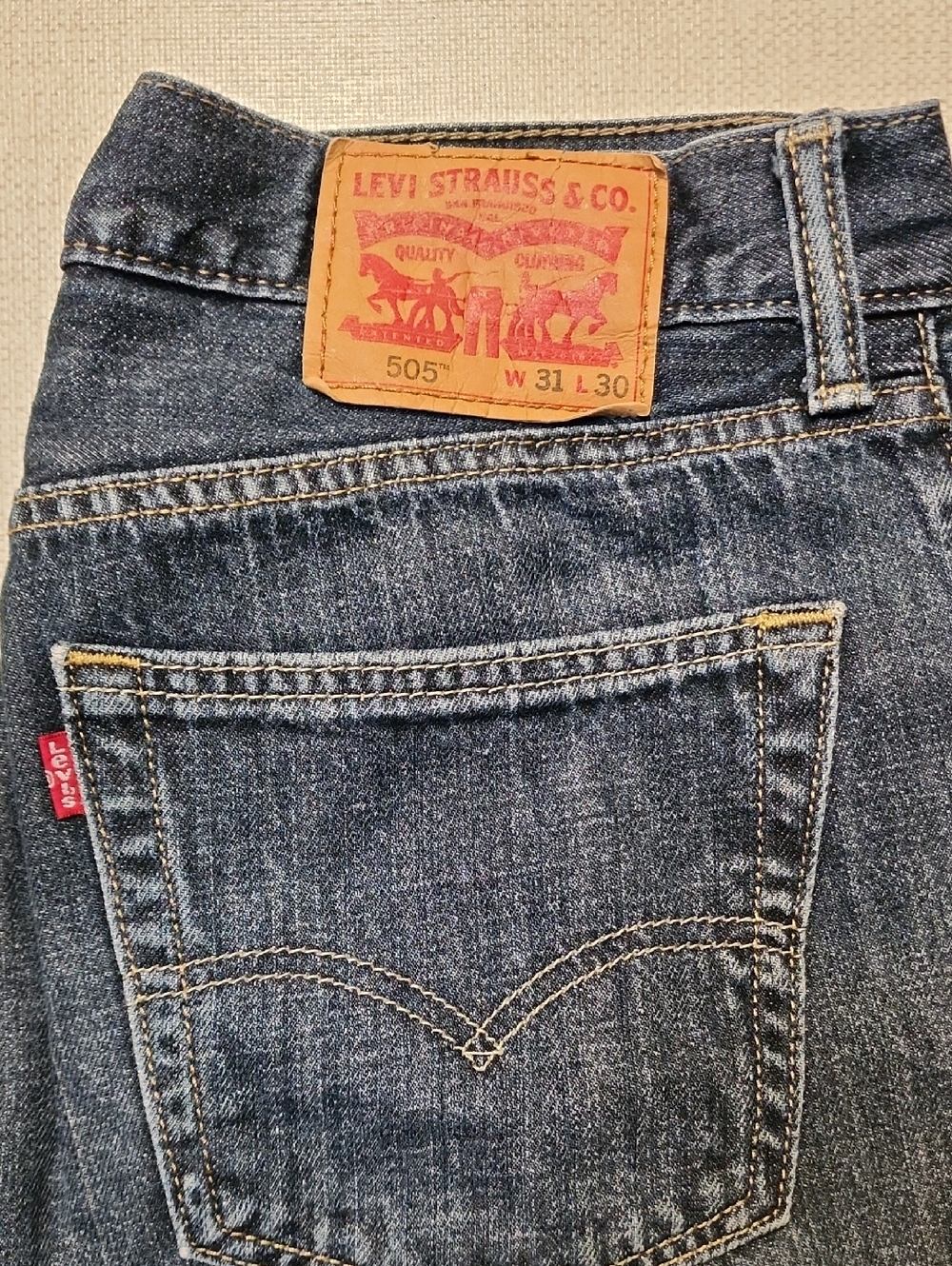 Levi's Dark Blue Denim 505 Back Pocket Jeans with Tan Patch